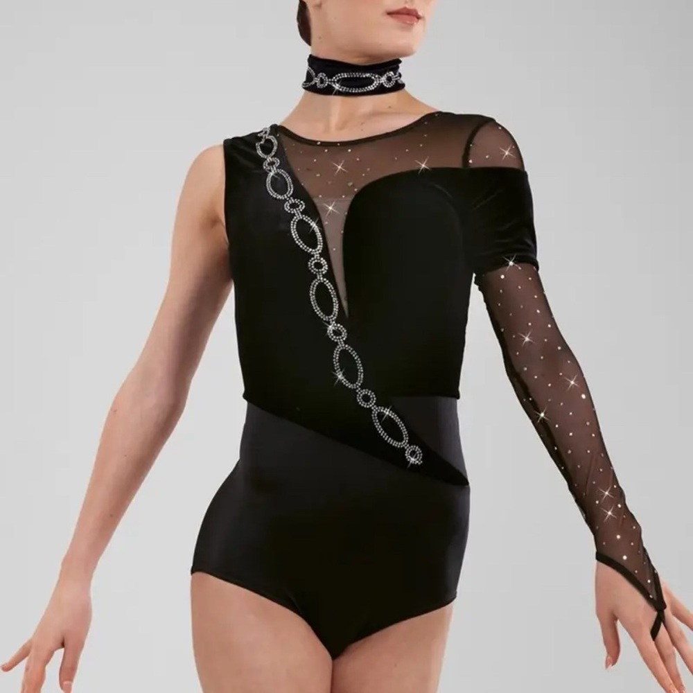 Weissman Black Leotard with Rhinestone Accents
